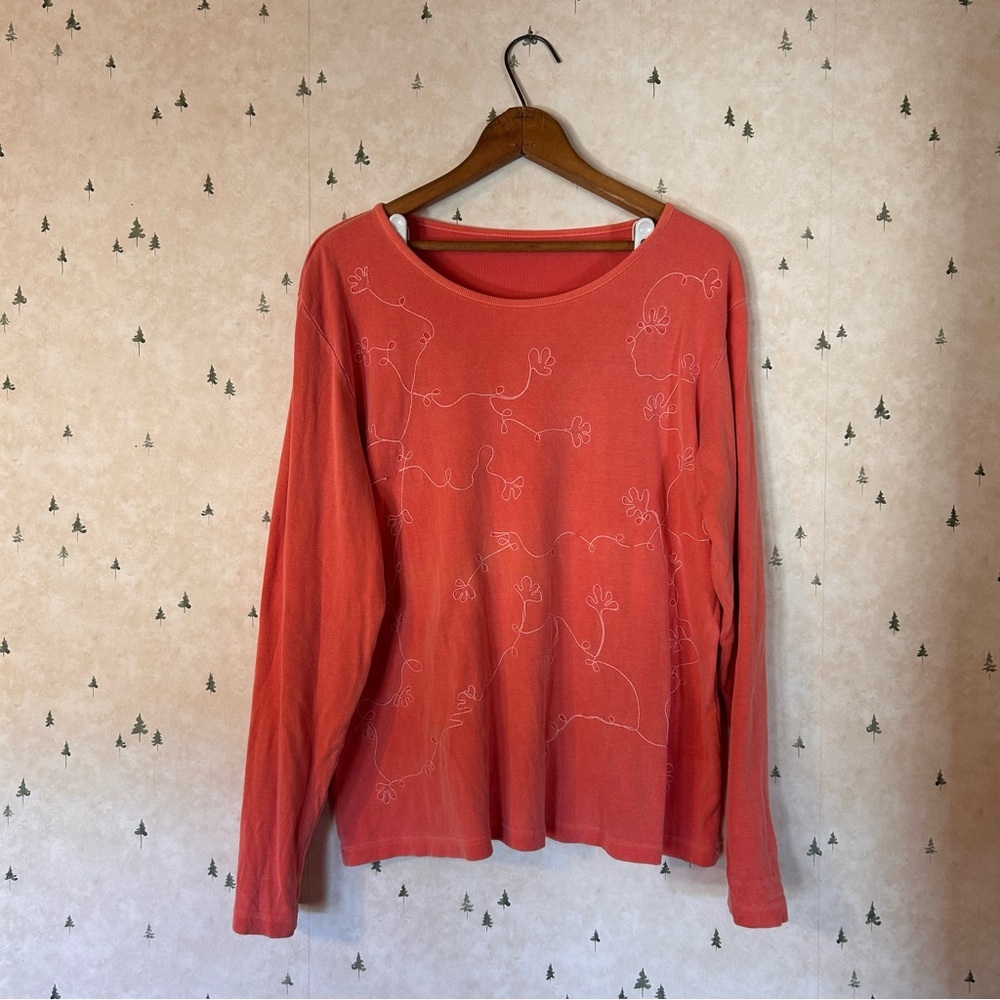 Women's Coral Floral Linework Long Sleeve Top